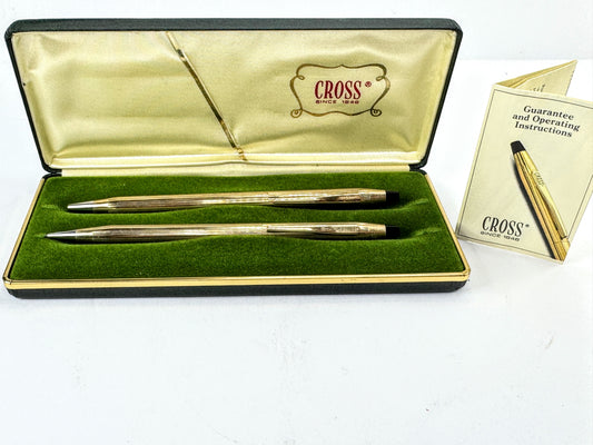 Vintage Cross Classic Century 10K Gold Filled Ball Pen Pencil Set with box SS454