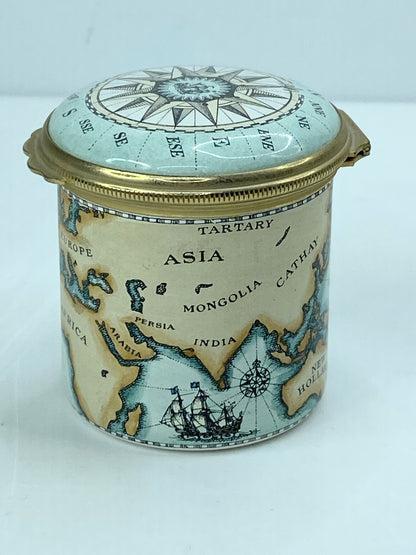 Halcyon Days Enamel Traveler Trinket Box w/Old World Map & Compass England A563