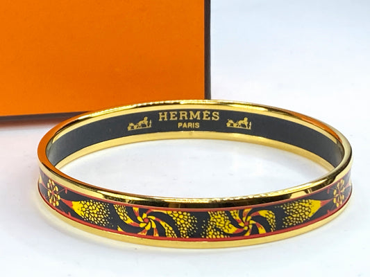 HERMES bangle enamel PM ladies GP black gold 8.0" GS163