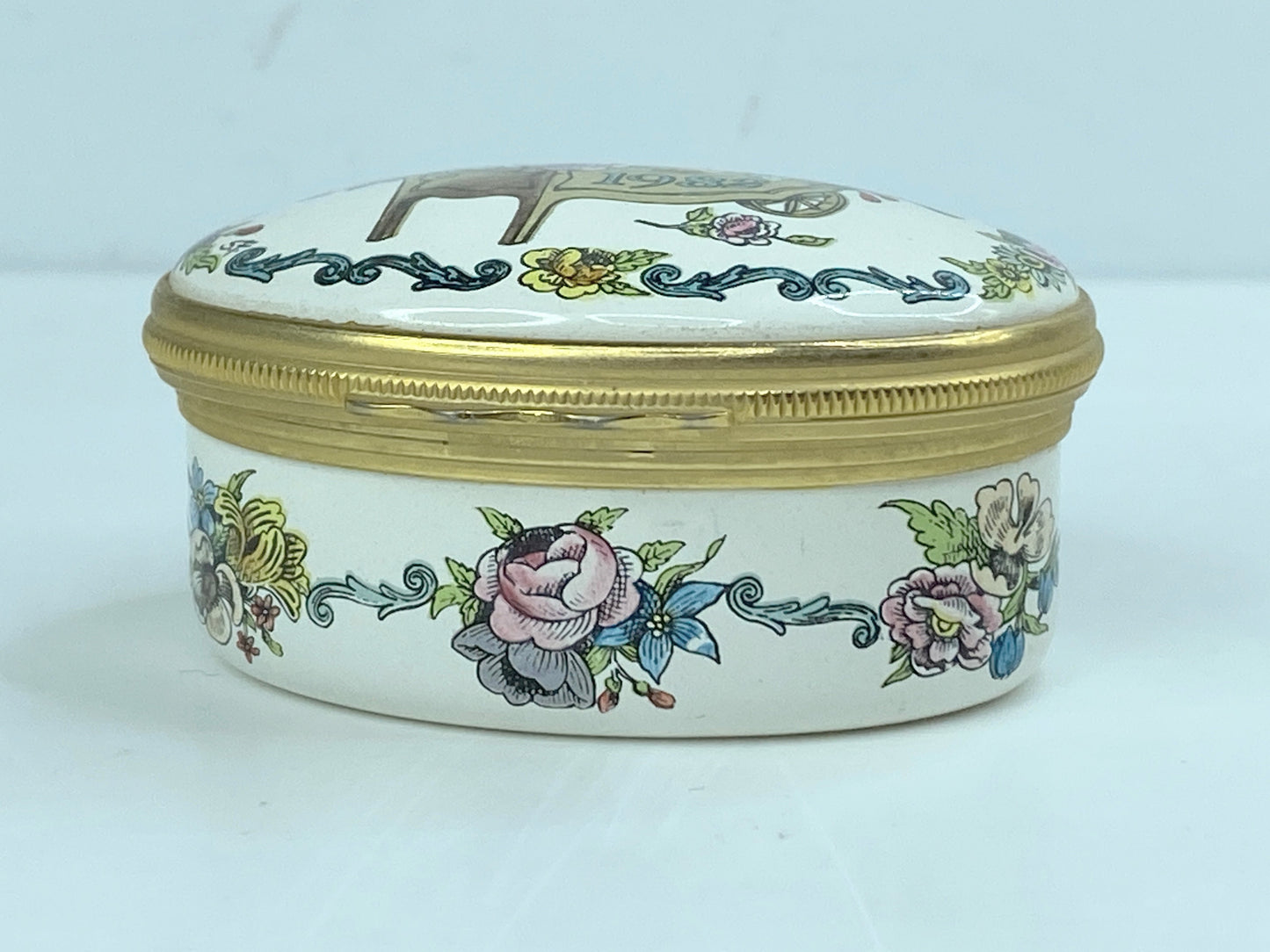 Halcyon Days English Enamels "A Year to Remember 1982" Floral Trinket Box A564