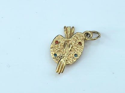 14K Yellow Gold Turquoise & Coral cabochon Artist Palette Charm