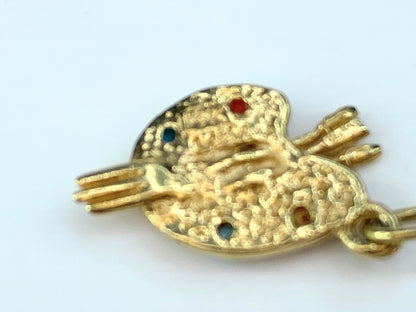 14K Yellow Gold Turquoise & Coral cabochon Artist Palette Charm