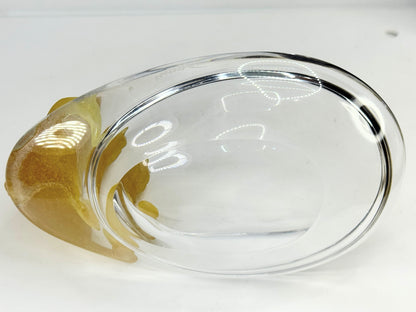 Daum signed hand blown crystal yellow cat at pond trinket ring dish Mint A648