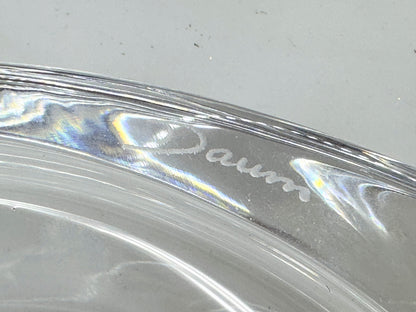 Daum signed hand blown crystal yellow cat at pond trinket ring dish Mint A648