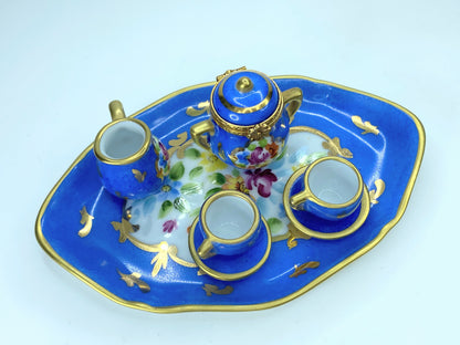 Pierre Arquie Limited Edition 8-Piece Blue Floral Limoges Box Tea Set A157