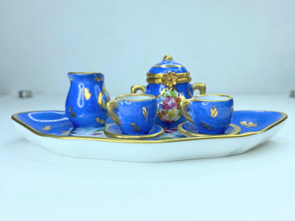 Pierre Arquie Limited Edition 8-Piece Blue Floral Limoges Box Tea Set A157