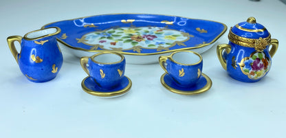 Pierre Arquie Limited Edition 8-Piece Blue Floral Limoges Box Tea Set A157