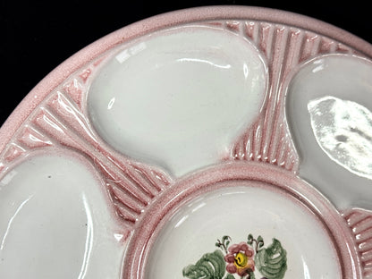 Art Deco Italian Pink Majolica 6-Well Oyster Plate Floral Center A1078