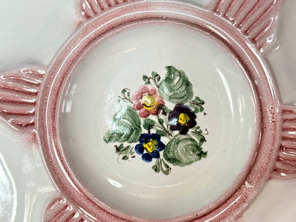 Art Deco Italian Pink Majolica 6-Well Oyster Plate Floral Center A1078