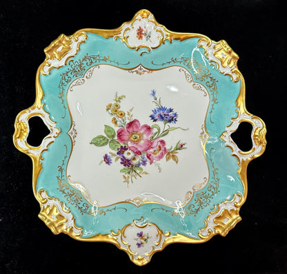 Vintage Alka Kunst Bavaria Pompadour gold gilt Floral Handled Tray A1079