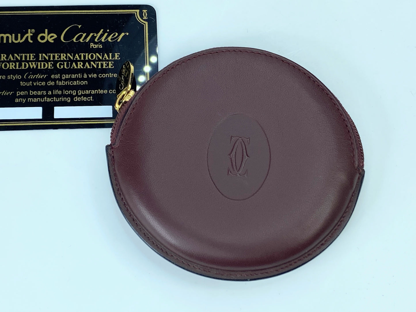 Must De Cartier 2C Logo Coin Case Wallet Purse Leather Bordeaux Red GS421