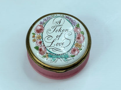 Halcyon Days Enamel Trinket Box "A Token of Love" Pink A567