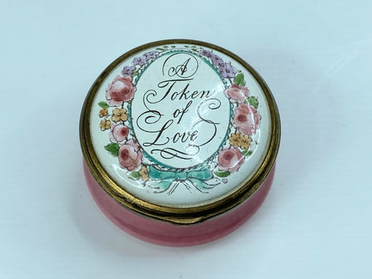 Halcyon Days Enamel Trinket Box "A Token of Love" Pink A567