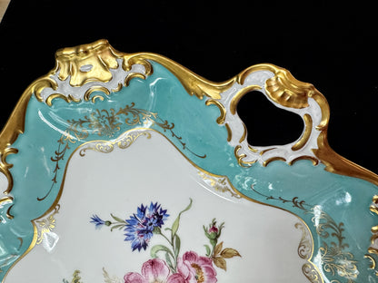 Vintage Alka Kunst Bavaria Pompadour gold gilt Floral Handled Tray A1079