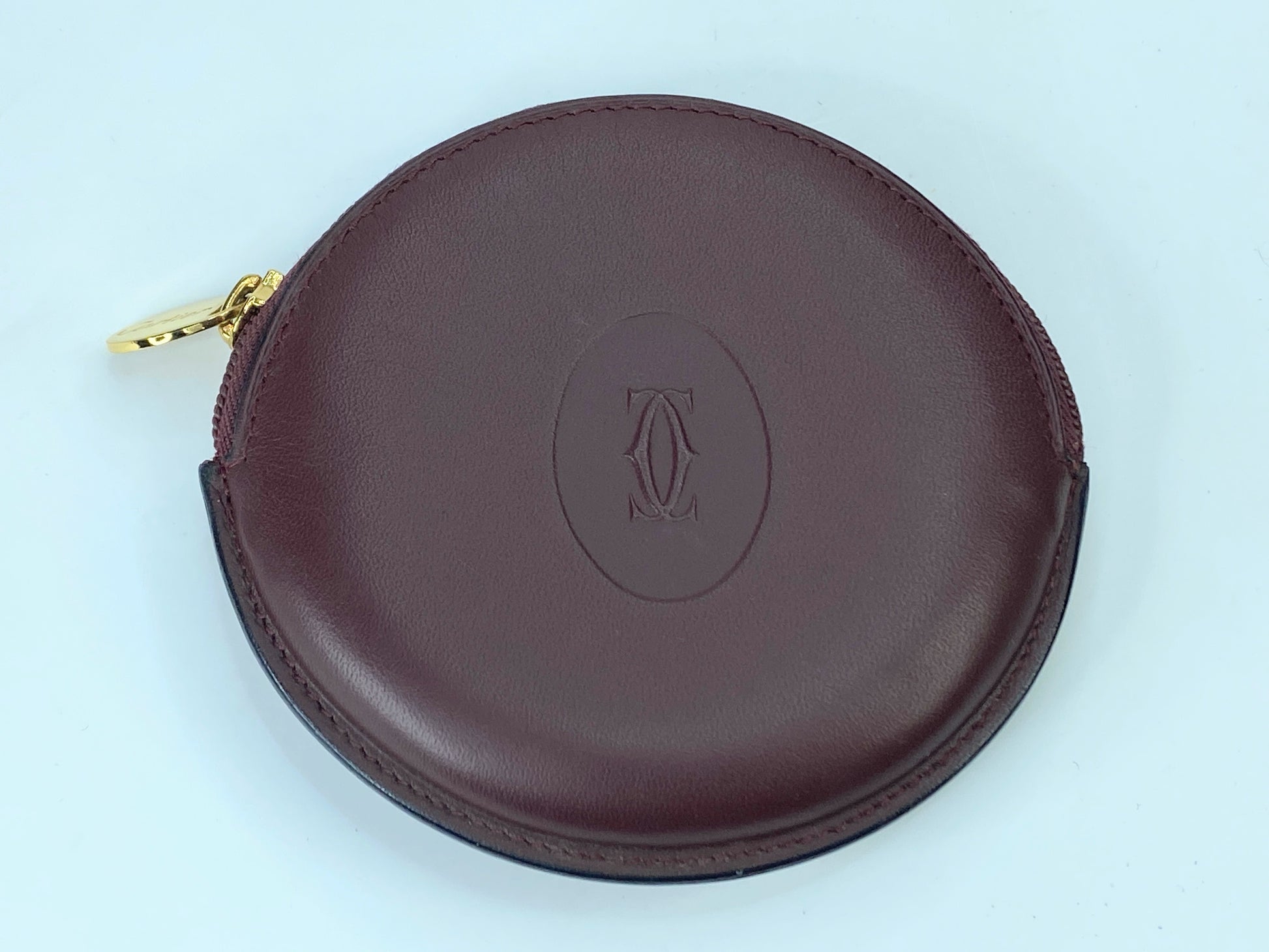 Must De Cartier 2C Logo Coin Case Wallet Purse Leather Bordeaux Red GS421