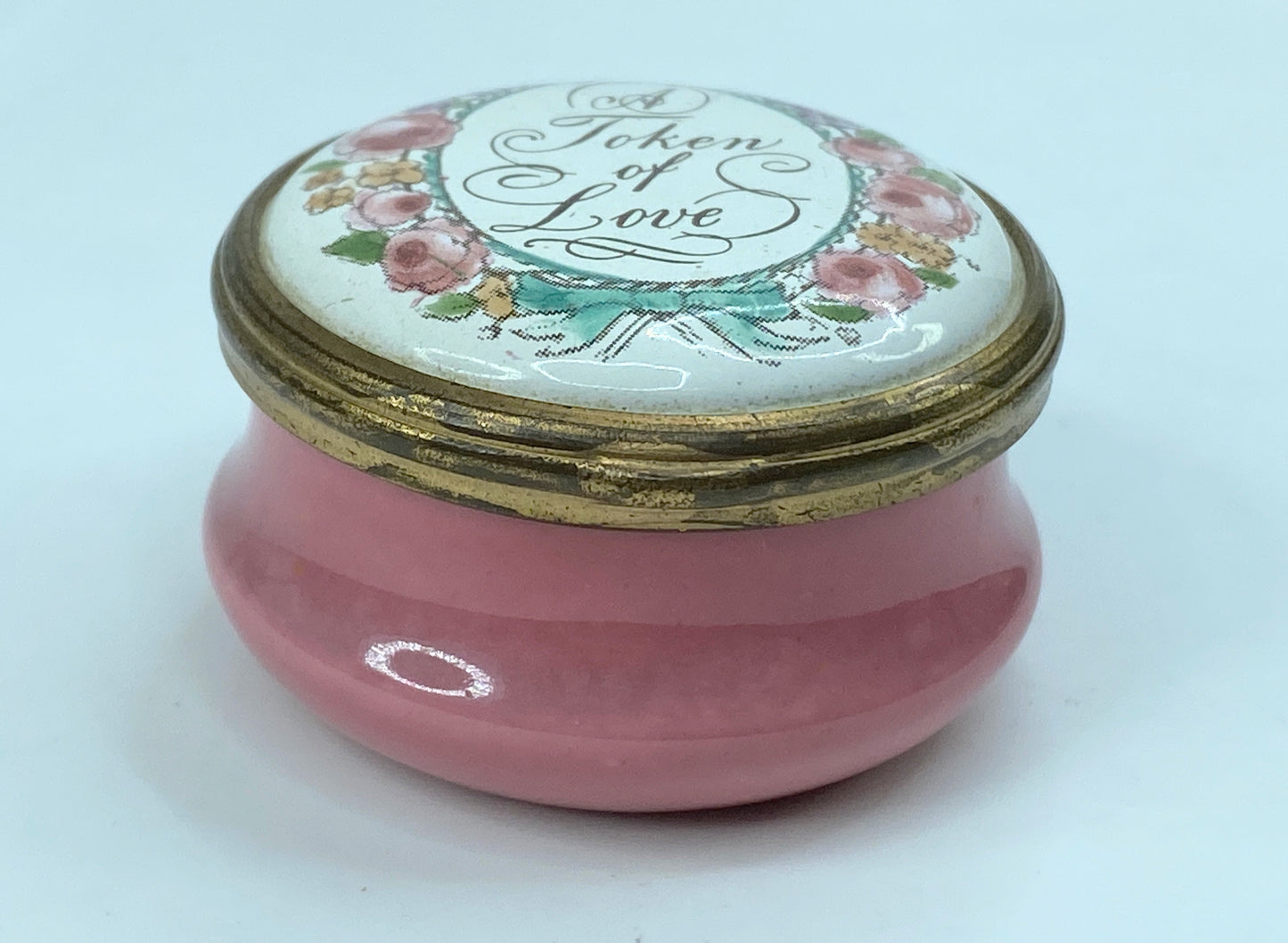 Halcyon Days Enamel Trinket Box "A Token of Love" Pink A567