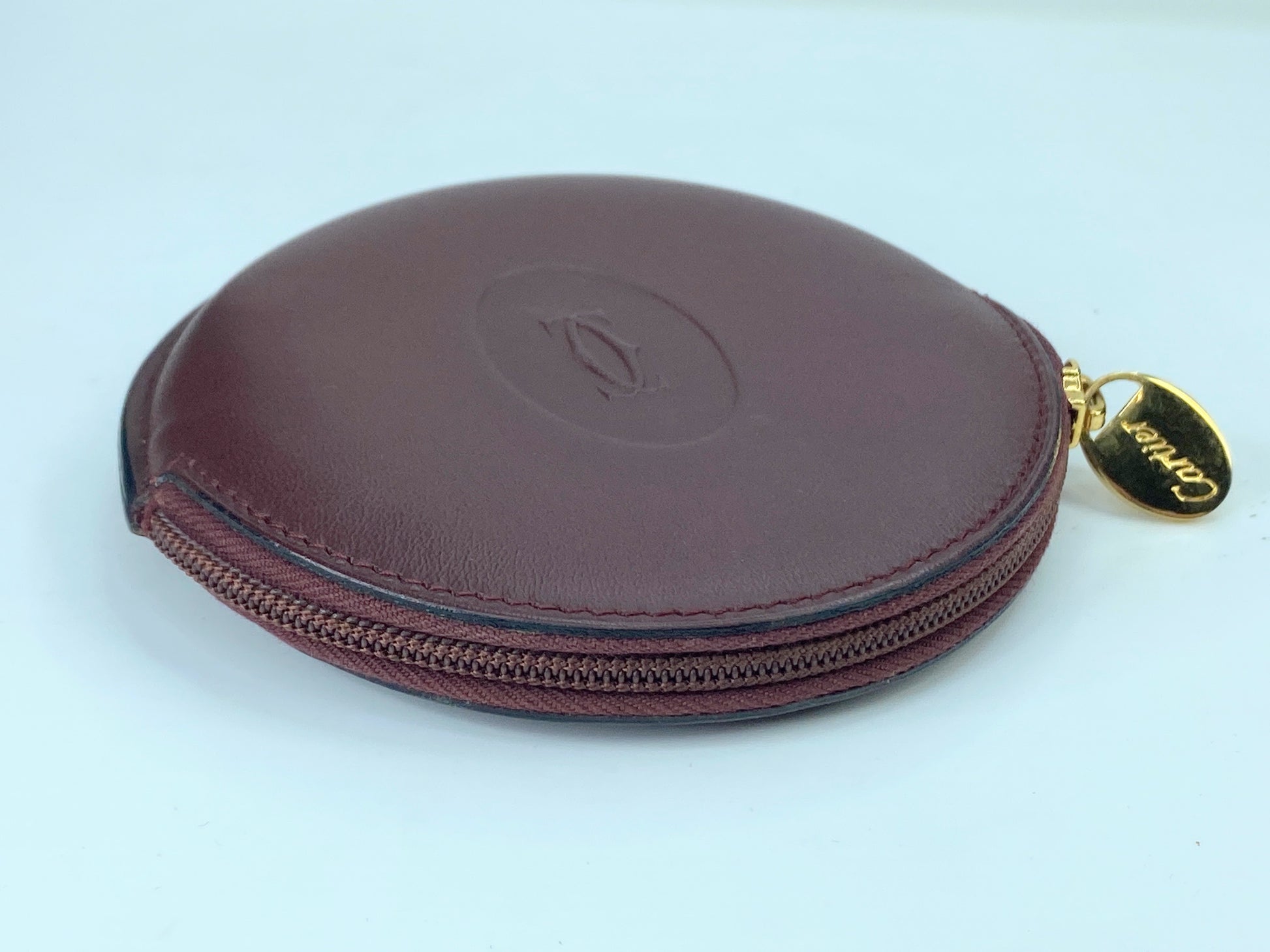 Must De Cartier 2C Logo Coin Case Wallet Purse Leather Bordeaux Red GS421