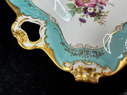 Vintage Alka Kunst Bavaria Pompadour gold gilt Floral Handled Tray A1079