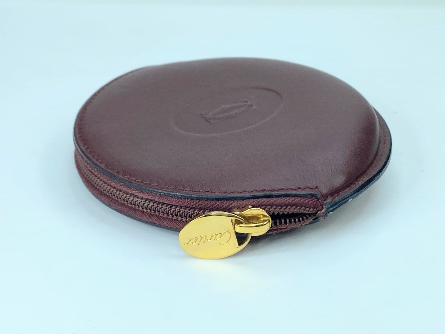 Must De Cartier 2C Logo Coin Case Wallet Purse Leather Bordeaux Red GS421