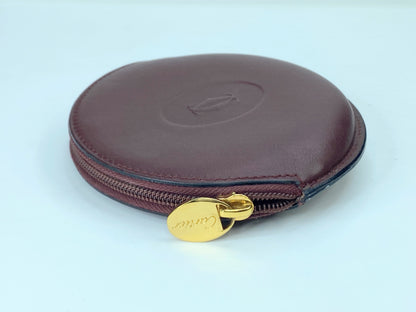 Must De Cartier 2C Logo Coin Case Wallet Purse Leather Bordeaux Red GS421