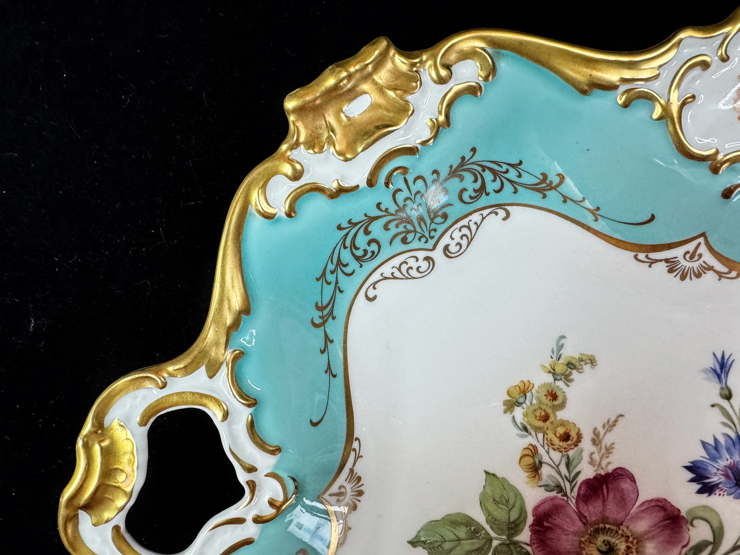 Vintage Alka Kunst Bavaria Pompadour gold gilt Floral Handled Tray A1079