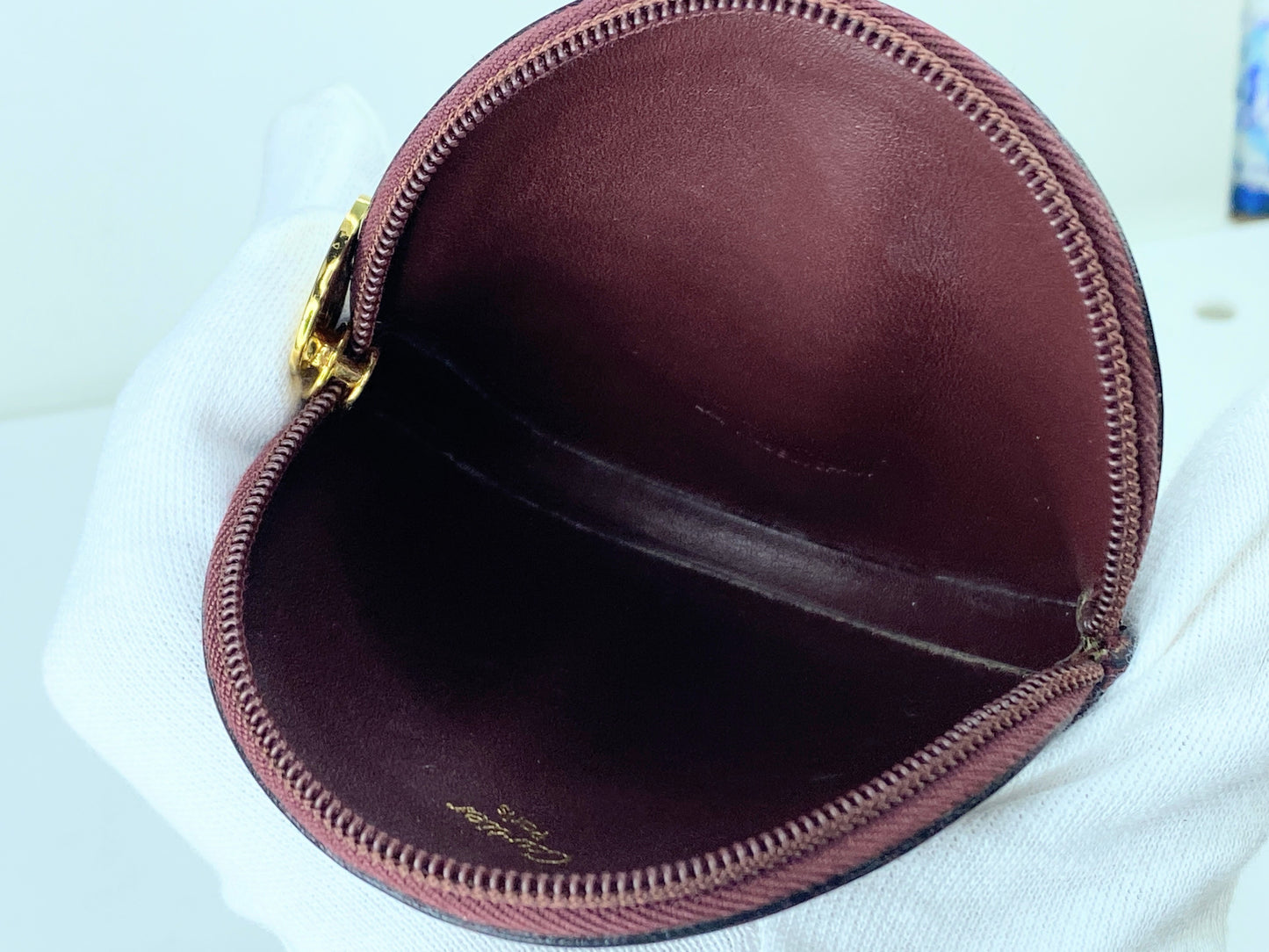 Must De Cartier 2C Logo Coin Case Wallet Purse Leather Bordeaux Red GS421