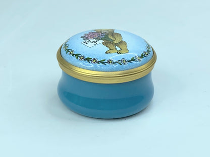 Halcyon Days Round Box - Teddy Bear, Blue, Gold - "For You" A568