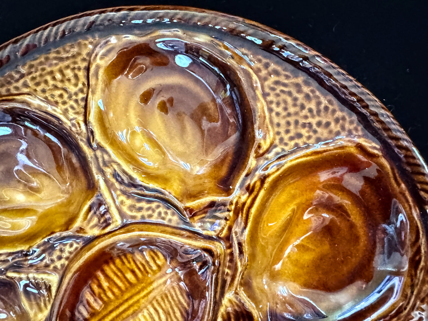 Antique Victorian Brown Glaze Majolica Six Well Shell Oyster Plate 10" A1080