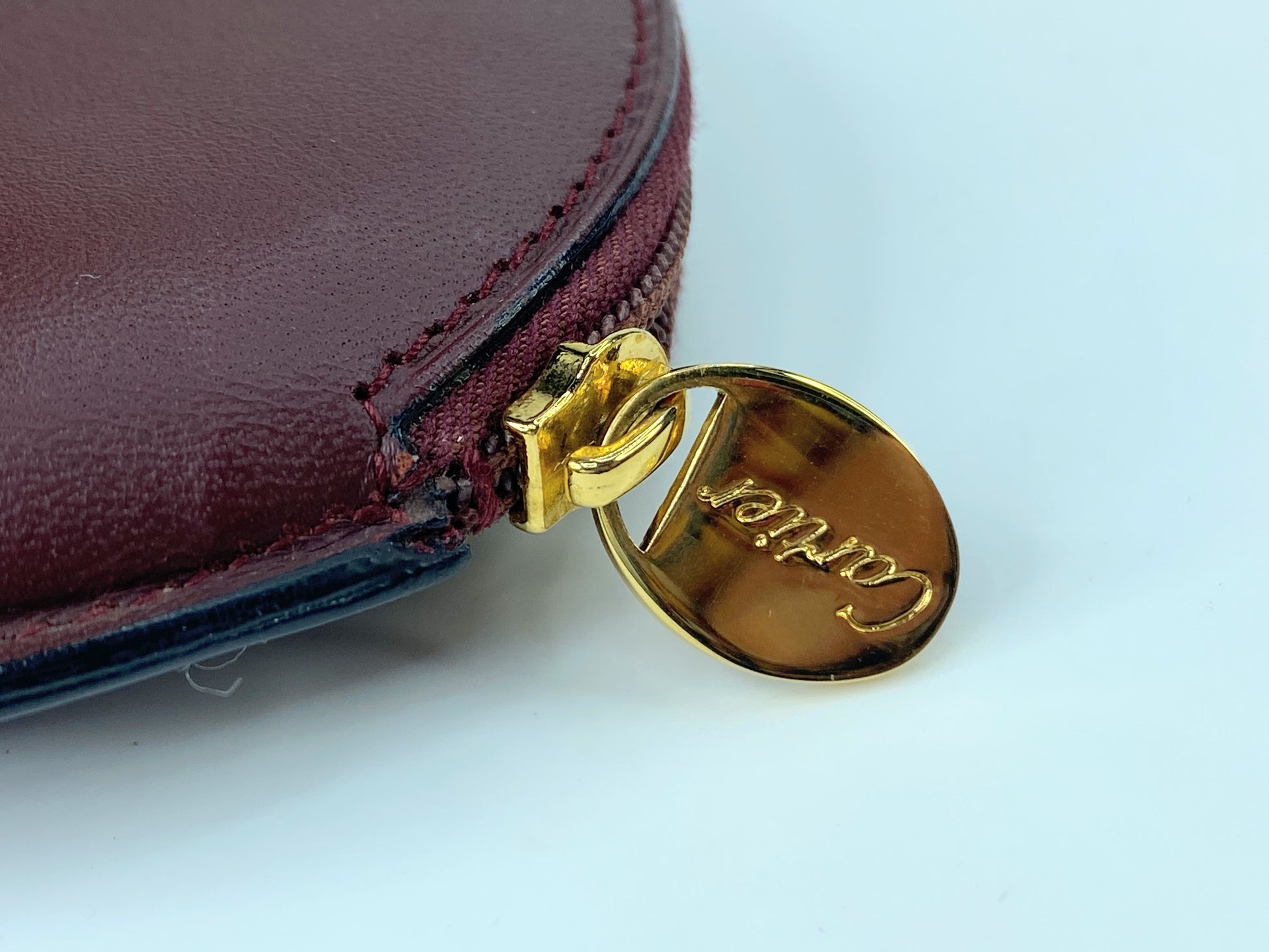 Must De Cartier 2C Logo Coin Case Wallet Purse Leather Bordeaux Red GS421