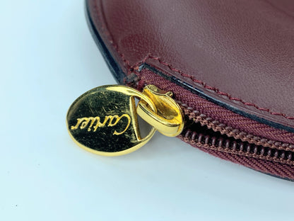 Must De Cartier 2C Logo Coin Case Wallet Purse Leather Bordeaux Red GS421
