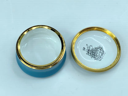 Halcyon Days Round Box - Teddy Bear, Blue, Gold - "For You" A568