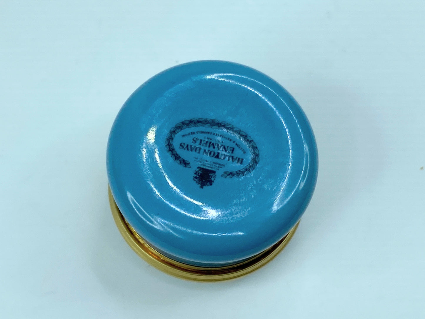Halcyon Days Round Box - Teddy Bear, Blue, Gold - "For You" A568