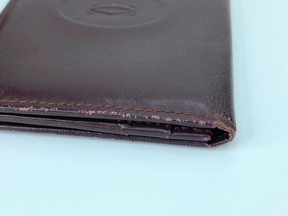 Cartier Must De Bordeaux Leather Card Holder Wallet Gold Corner Accents GS422