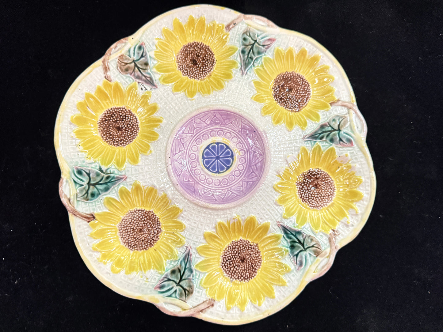 Antique Samuel Lear Majolica Sunflower Oyster Plate 10" A1071