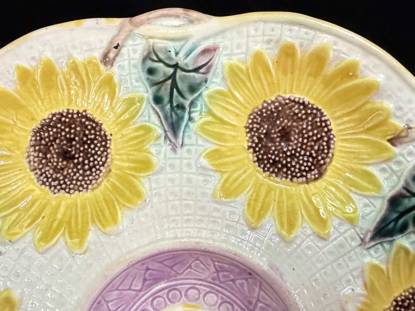 Antique Samuel Lear Majolica Sunflower Oyster Plate 10" A1071