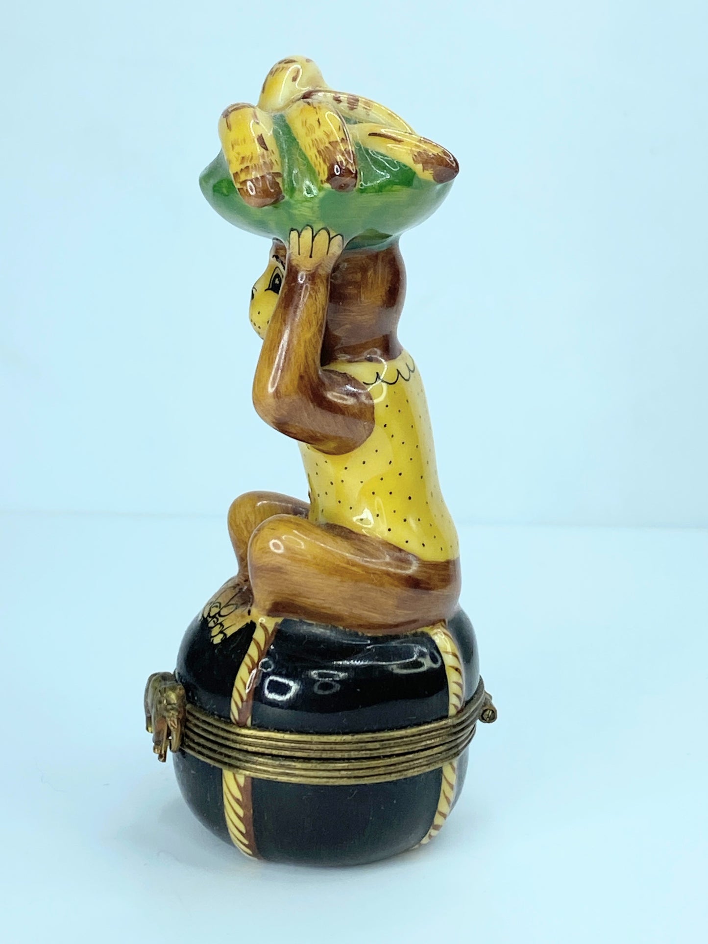 Rochard Limoges Monkey With Bananas French Porcelain Tabatieres A161