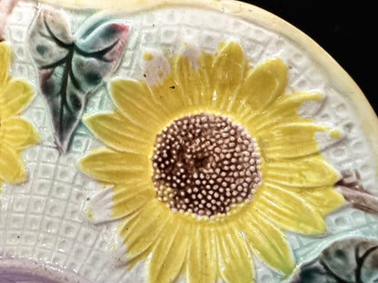 Antique Samuel Lear Majolica Sunflower Oyster Plate 10" A1071