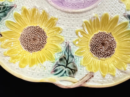 Antique Samuel Lear Majolica Sunflower Oyster Plate 10" A1071