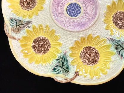 Antique Samuel Lear Majolica Sunflower Oyster Plate 10" A1071