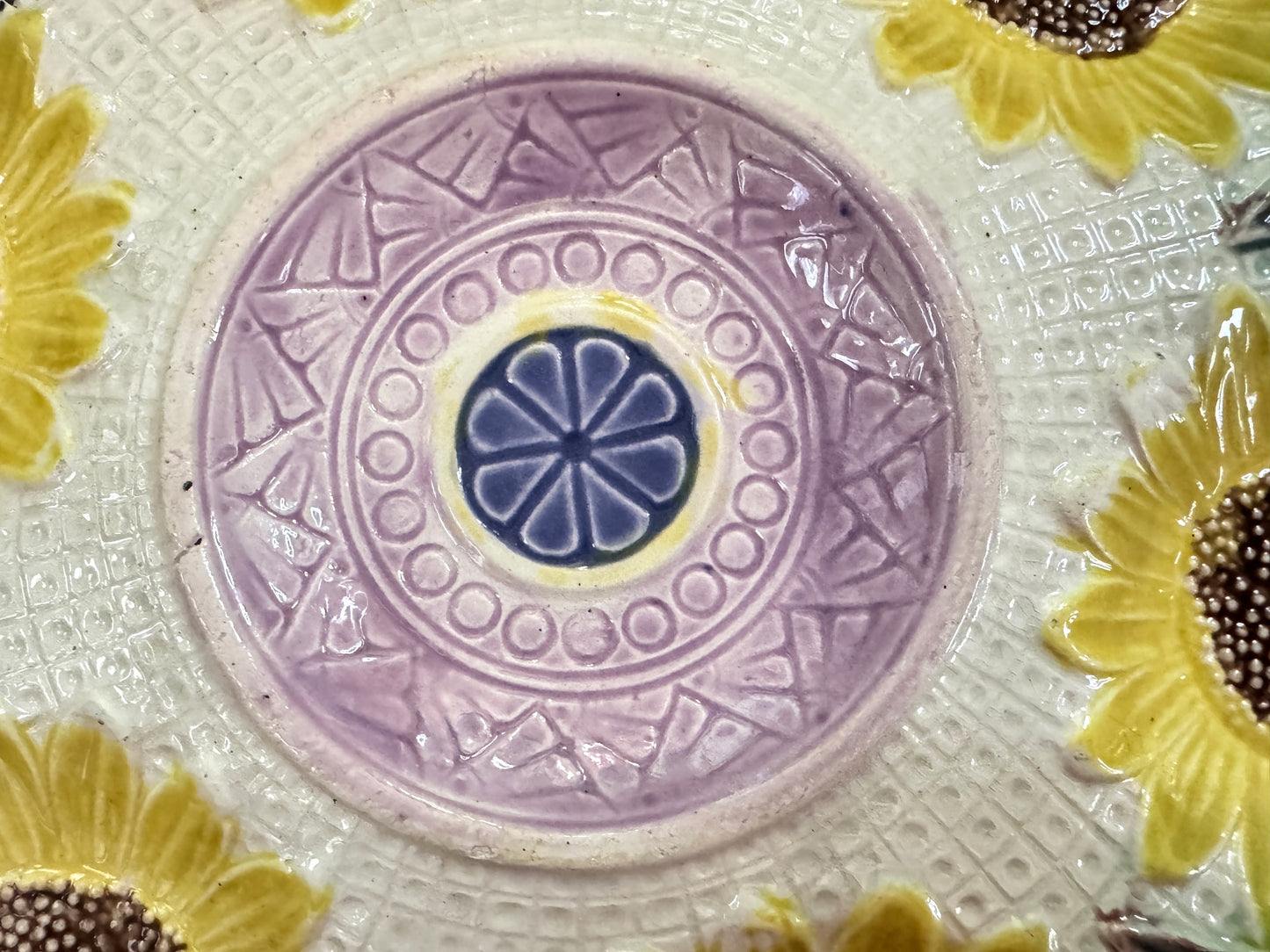 Antique Samuel Lear Majolica Sunflower Oyster Plate 10" A1071