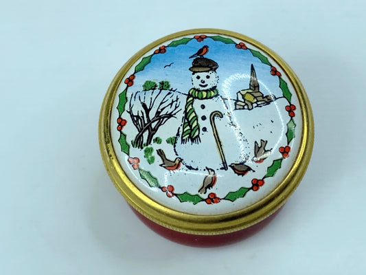Halcyon Days enamel trinket box with a Christmas snowman A571