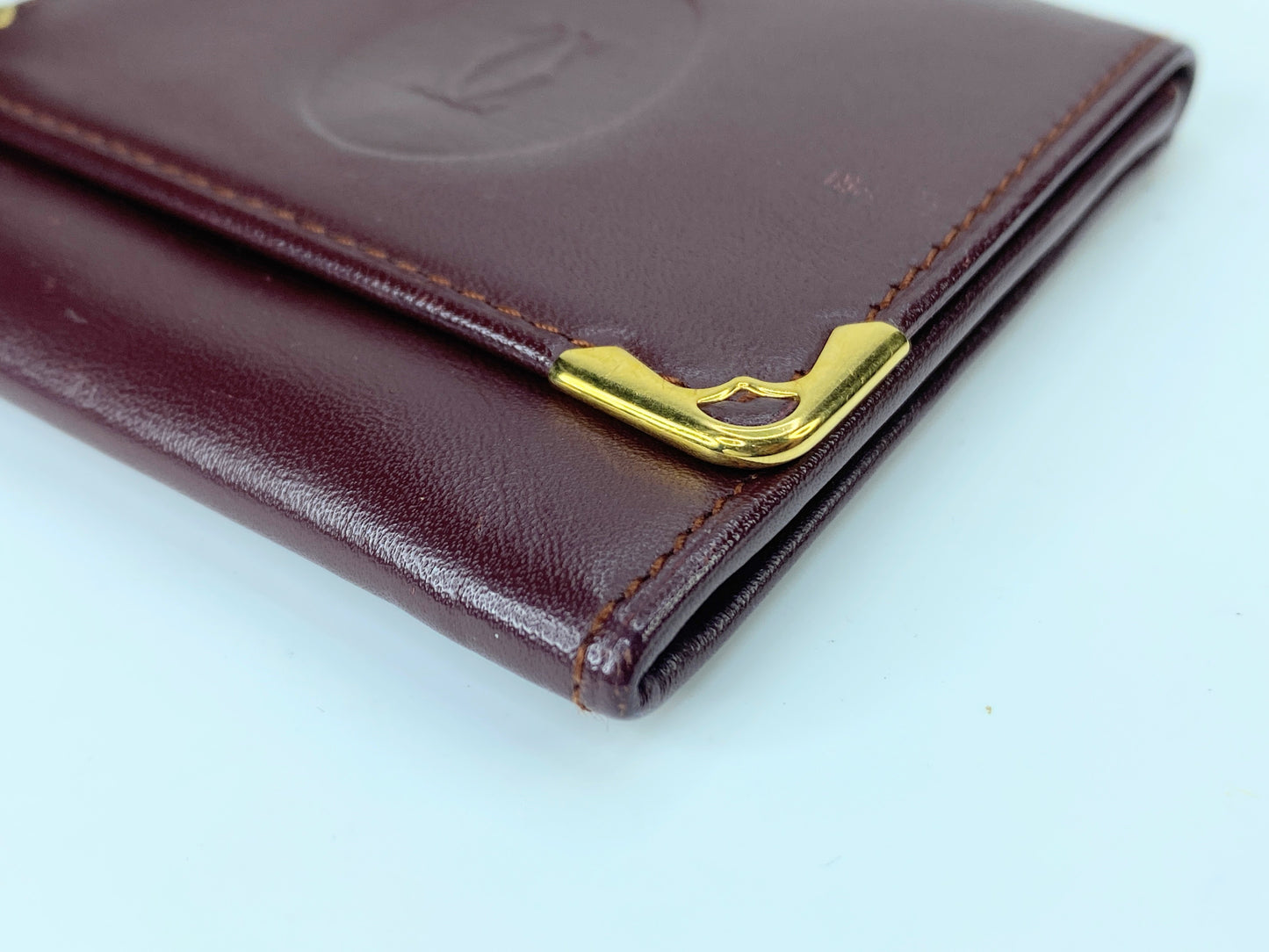 Authentic Cartier Mustline Coin Case Coin Purse Leather Bordeaux GS423