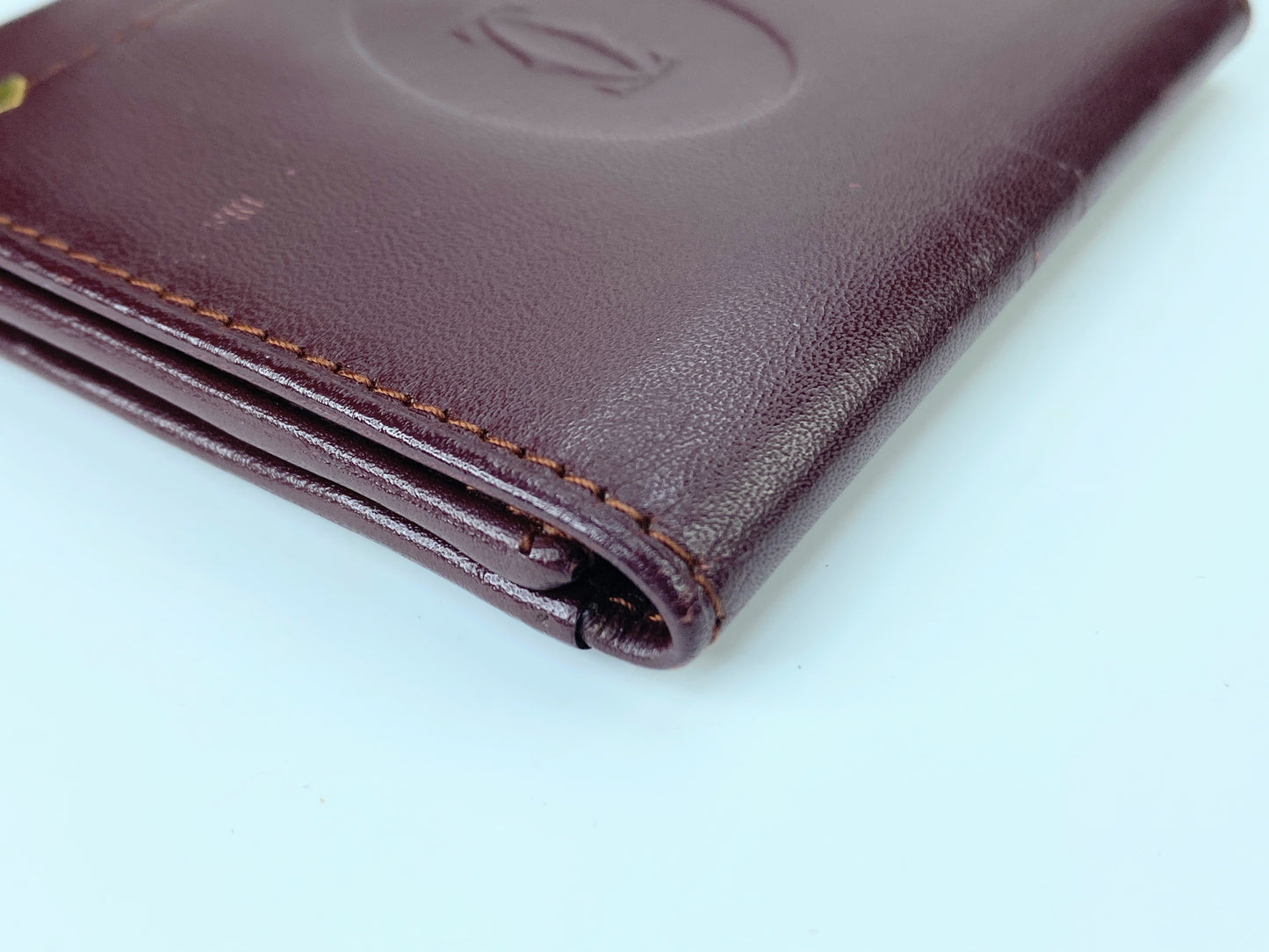 Authentic Cartier Mustline Coin Case Coin Purse Leather Bordeaux GS423
