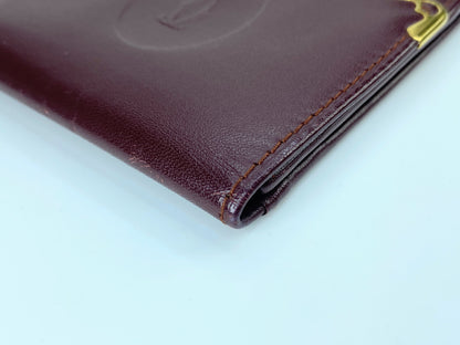 Authentic Cartier Mustline Coin Case Coin Purse Leather Bordeaux GS423