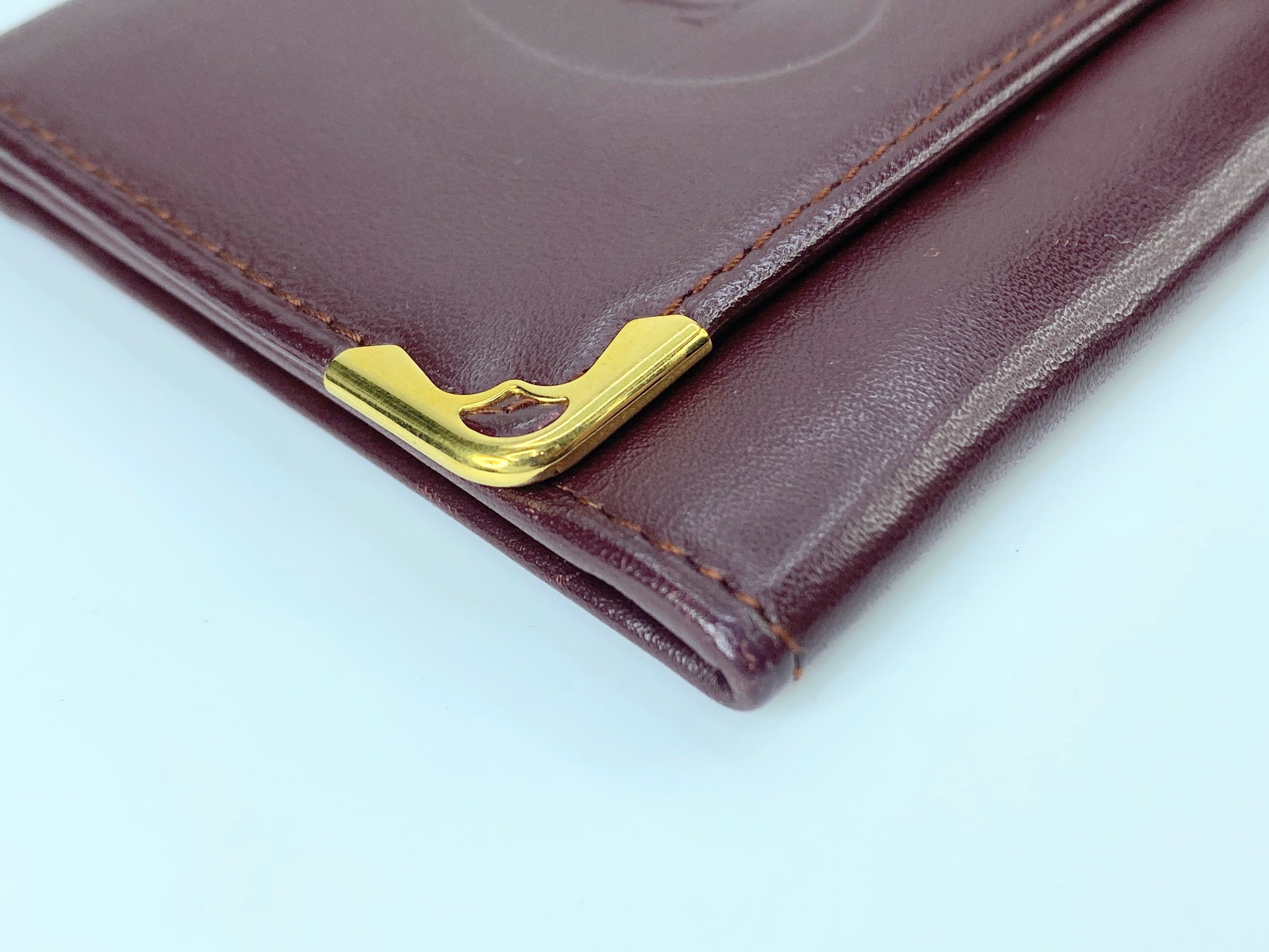 Authentic Cartier Mustline Coin Case Coin Purse Leather Bordeaux GS423
