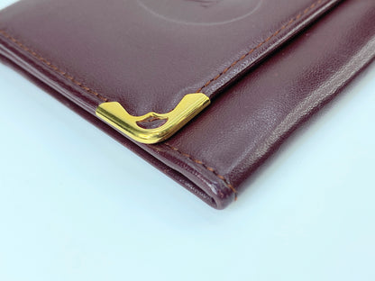 Authentic Cartier Mustline Coin Case Coin Purse Leather Bordeaux GS423