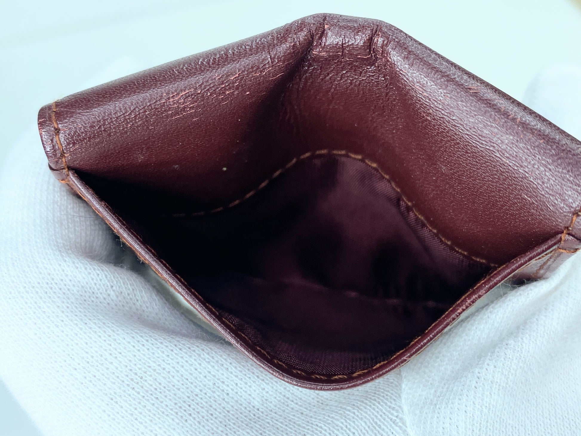 Authentic Cartier Mustline Coin Case Coin Purse Leather Bordeaux GS423