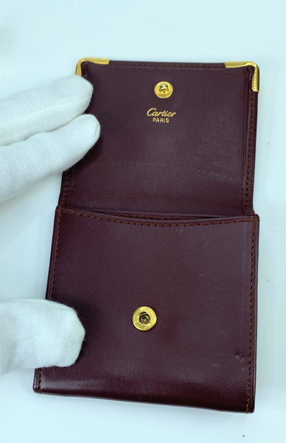 Authentic Cartier Mustline Coin Case Coin Purse Leather Bordeaux GS423