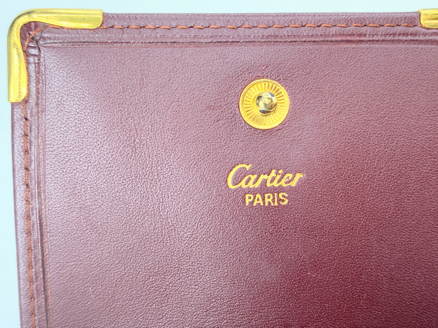 Authentic Cartier Mustline Coin Case Coin Purse Leather Bordeaux GS423