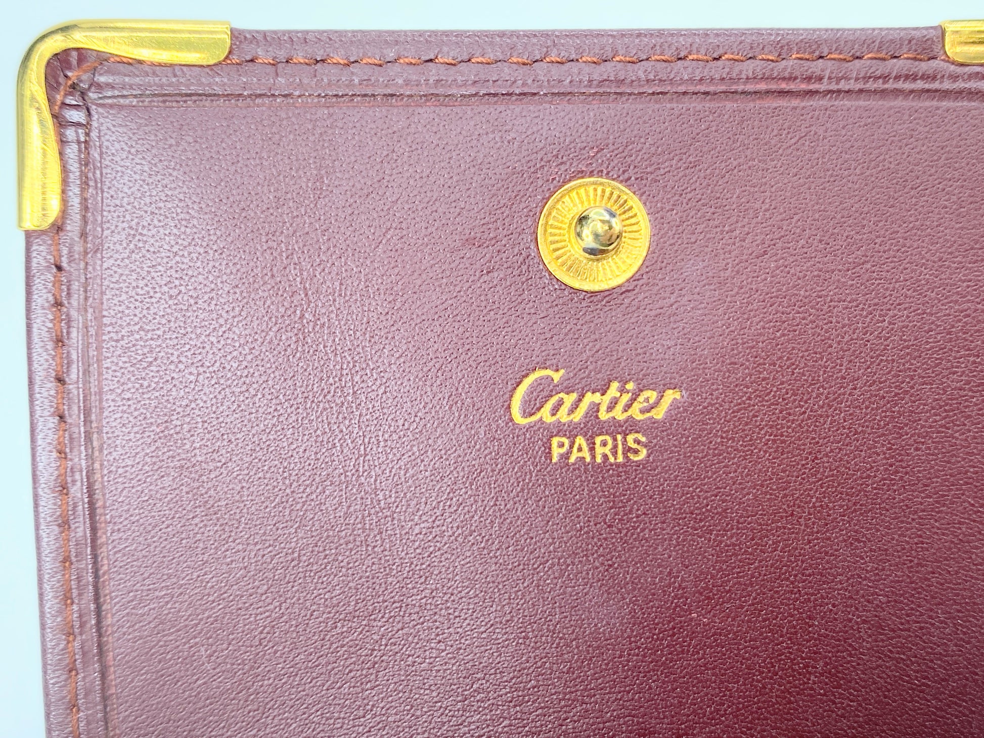 Authentic Cartier Mustline Coin Case Coin Purse Leather Bordeaux GS423